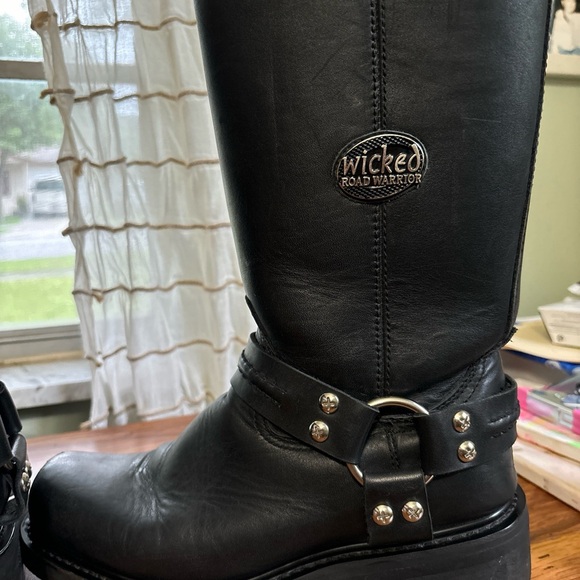 🍁Wicked Road Warrior Texas Black Leather Mid Calf Zip Up Biker Boots Homber Sz9 - Picture 5 of 8
